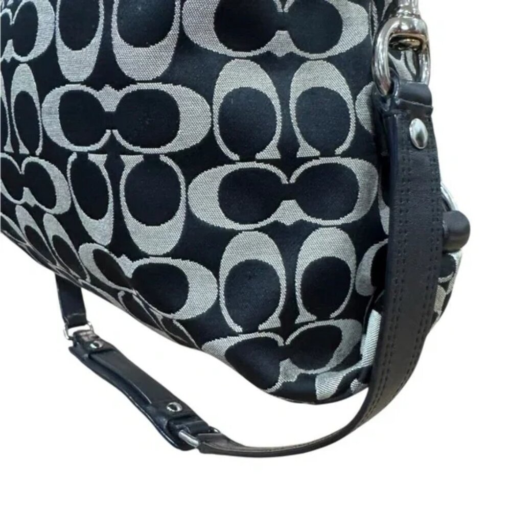 Coach Ashley Black and Cream Signature Pleated Satchel Tote Bag F19244 - Picture 7 of 13